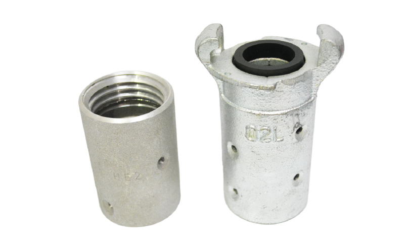 Two metal SIN-BLAST blasting hose joint couplers
