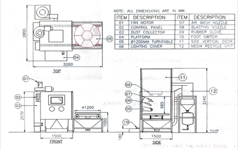PB-TT-12 pressure blast turntable arrangement