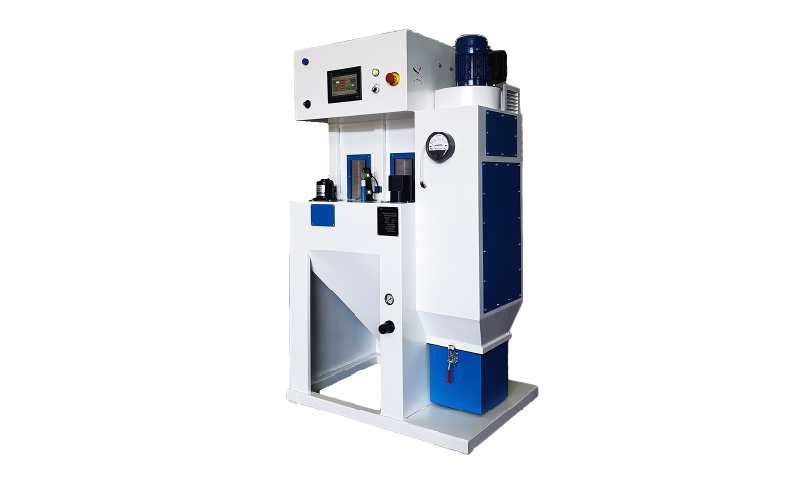 White and blue two-station indexing turntable blasting machine
